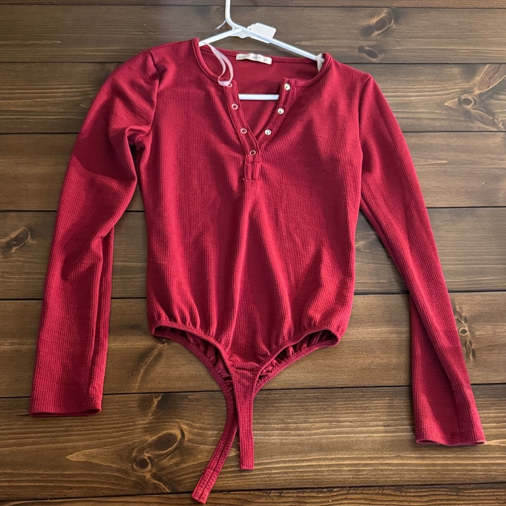 Active USA Red Long Sleeve Bodysuit